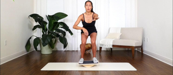 close-up of ankle and knee strain during improper balance board use